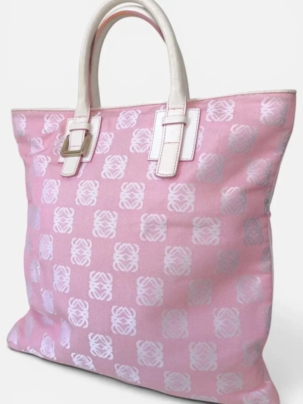 Loewe Authentic Vintage Logo Canvas Tote in Pink and White
